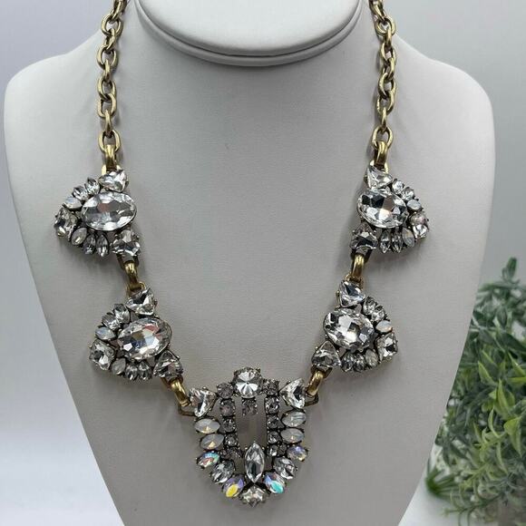 J. Crew Art Deco Rhinestone Clear, AB and Opal Colored Statement Necklace - Picture 1 of 16